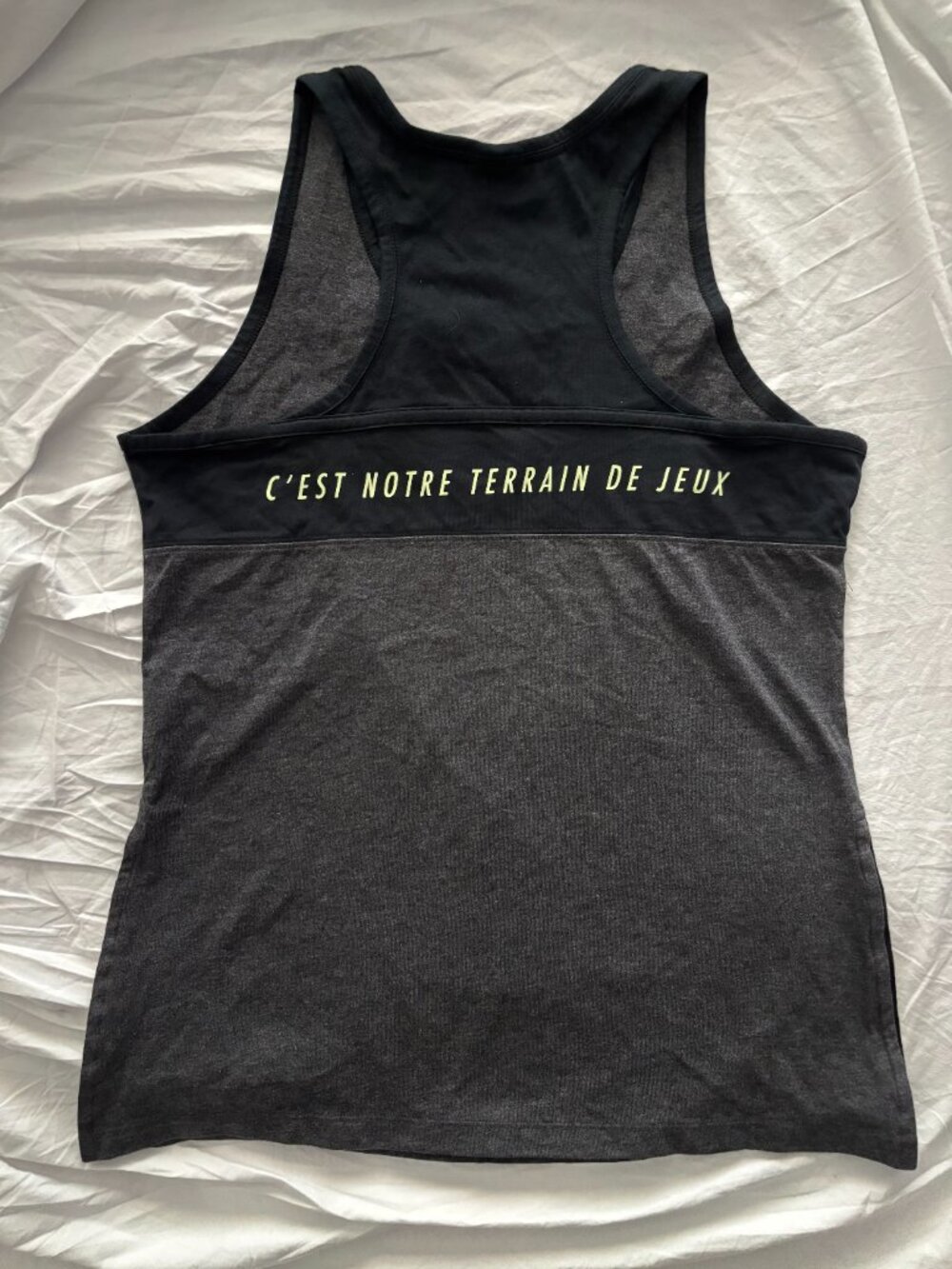 Nike International Racerback Running Tank Top Sz L Black Heather French Graphic